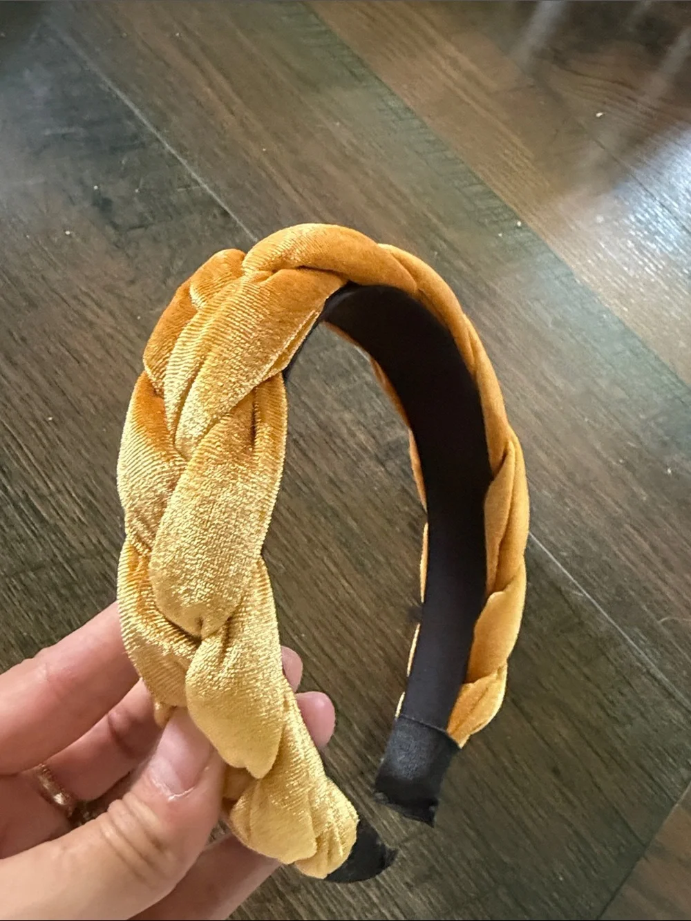 Braided Velvet Headband in Mustard Yellow